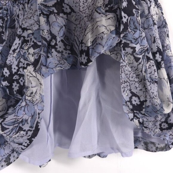 GANNI Blue Floral Georgette Smocked Pull on Lined Mini Skirt Size 34 SMALL‎ - Picture 10 of 13